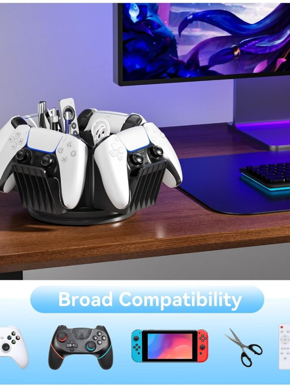 Controller Organizer for Desktop - 360°Rotatable Controller Holder with Storage - Picture 3 of 8